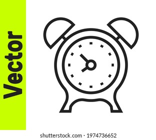 Black line Alarm clock icon isolated on white background. Wake up, get up concept. Time sign.  Vector