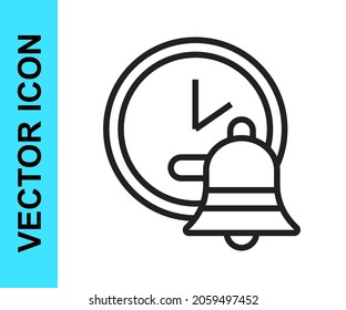 Black line Alarm clock icon isolated on white background. Wake up, get up concept. Time sign.  Vector