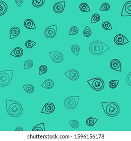 Black line Alcohol or beer bar location icon isolated seamless pattern on green background. Symbol of drinking, pub, club, bar.  Vector Illustration