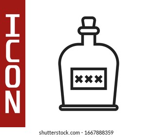 Black line Alcohol drink Rum bottle icon isolated on white background.  Vector Illustration