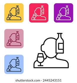 Black line Alcoholism, or alcohol use disorder icon isolated on white background. Set icons in color square buttons. Vector