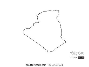 Schwarze Linie Algerien Karte, Vektorgrafik auf weißem Hintergrund.