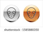 Black line Alien icon isolated on white background. Extraterrestrial alien face or head symbol. Silver-gold circle button. Vector Illustration