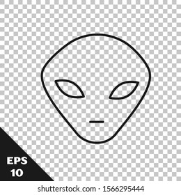Black line Alien icon isolated on transparent background. Extraterrestrial alien face or head symbol.  Vector Illustration