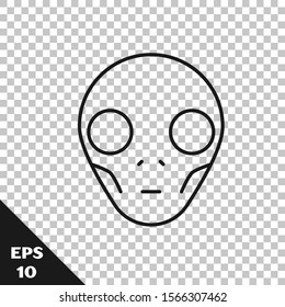 Black line Alien icon isolated on transparent background. Extraterrestrial alien face or head symbol.  Vector Illustration