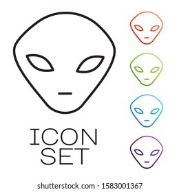 Black line Alien icon isolated on white background. Extraterrestrial alien face or head symbol. Set icons colorful. Vector Illustration