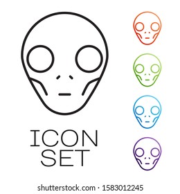 Black line Alien icon isolated on white background. Extraterrestrial alien face or head symbol. Set icons colorful. Vector Illustration