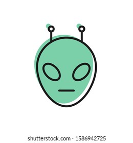 Black line Alien icon isolated on white background. Extraterrestrial alien face or head symbol.  Vector Illustration