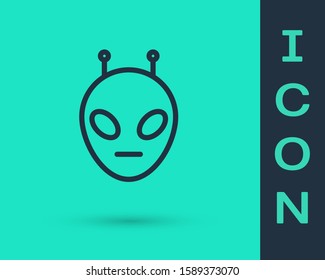 Black line Alien icon isolated on green background. Extraterrestrial alien face or head symbol.  Vector Illustration