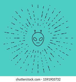 Black line Alien icon isolated on green background. Extraterrestrial alien face or head symbol. Abstract circle random dots. Vector Illustration