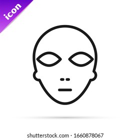 Black line Alien icon isolated on white background. Extraterrestrial alien face or head symbol.  Vector Illustration