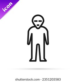 Black line Alien icon isolated on white background. Extraterrestrial alien face or head symbol.  Vector Illustration