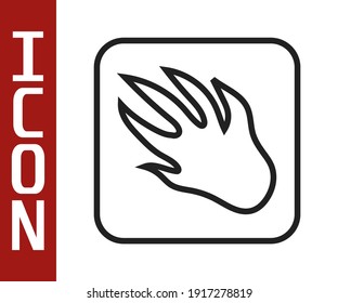 Black line Alligator crocodile paw footprint icon isolated on white background.  Vector