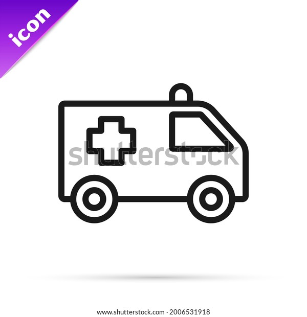 Black line\
Ambulance and emergency car icon isolated on white background.\
Ambulance vehicle medical evacuation. \
Vector