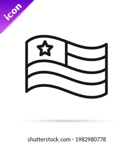 Black line American flag icon isolated on white background. Flag of USA. United States of America.  Vector