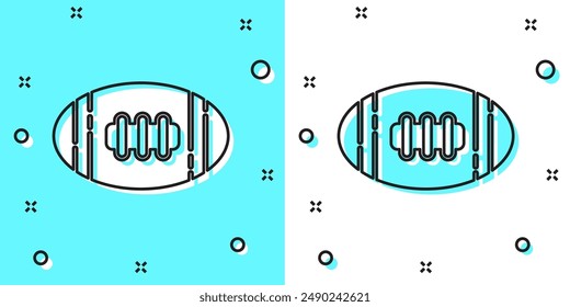Black line American Football ball icon isolated on green and white background. Rugby ball icon. Team sport game symbol. Random dynamic shapes. Vector Illustration