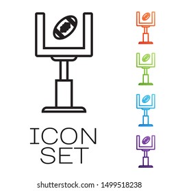 Black line American football goal post and football ball icon isolated on white background. Set icons colorful. Vector Illustration
