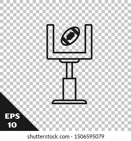 Black line American football goal post and football ball icon isolated on transparent background.  Vector Illustration