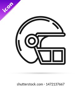 Black line American football helmet icon isolated on white background.  Vector Illustration