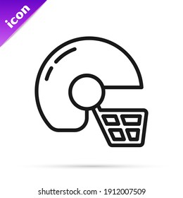 Black line American football helmet icon isolated on white background.  Vector