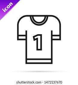 Black line American football jersey icon isolated on white background. Football uniform sign.  Vector Illustration