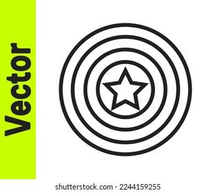 Icono de escudo estelar estadounidense de línea negra aislado en fondo blanco. Bandera de los Estados Unidos de América. 4 de julio. Día de la Independencia de Estados Unidos.  Vector