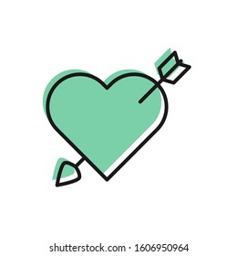 Black line Amour symbol with heart and arrow icon isolated on white background. Love sign. Valentines symbol.  Vector Illustration