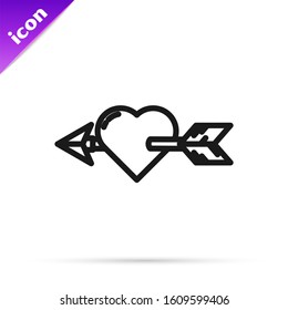 Black line Amour symbol with heart and arrow icon isolated on white background. Love sign. Valentines symbol.  Vector Illustration