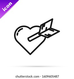 Black line Amour symbol with heart and arrow icon isolated on white background. Love sign. Valentines symbol.  Vector Illustration