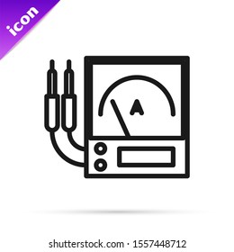 Black line Ampere meter, multimeter, voltmeter icon isolated on white background. Instruments for measurement of electric current.  Vector Illustration