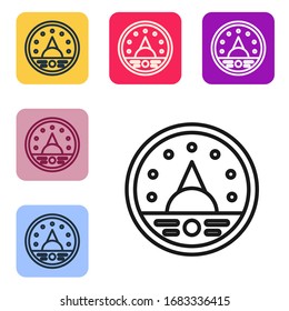 Black line Ampere meter, multimeter, voltmeter icon isolated on white background. Instruments for measurement of electric current. Set icons in color square buttons. Vector Illustration