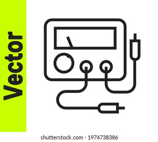 Black Line Ampere Meter, Multimeter, Voltmeter Icon Isolated On White Background. Instruments For Measurement Of Electric Current.  Vector