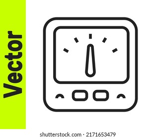 Black line Ampere meter, multimeter, voltmeter icon isolated on white background. Instruments for measurement of electric current.  Vector