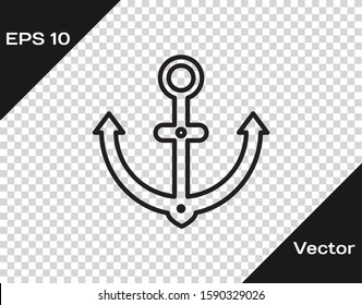 Black line Anchor icon isolated on transparent background.  Vector Illustration
