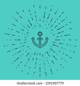 Black line Anchor icon isolated on green background. Abstract circle random dots. Vector Illustration