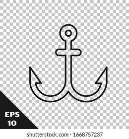 Black line Anchor icon isolated on transparent background.  Vector Illustration