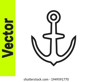 Black line Anchor icon isolated on white background.  Vector