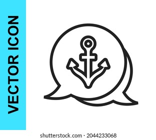 Black line Anchor icon isolated on white background.  Vector