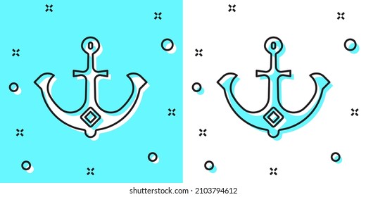 Black line Anchor icon isolated on green and white background. Random dynamic shapes. Vector