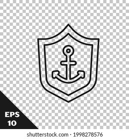 Black line Anchor inside shield icon isolated on transparent background.  Vector