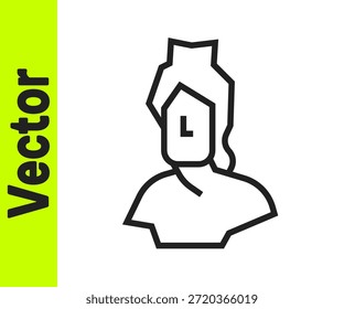 Línea negra Icono de escultura de busto antiguo aislado sobre fondo blanco.  Vector