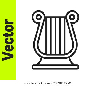 Black line Ancient Greek lyre icon isolated on white background. Classical music instrument, orhestra string acoustic element.  Vector