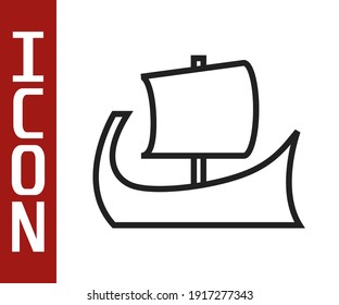 Black line Ancient Greek trireme icon isolated on white background.  Vector