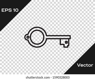 Black line Ancient key for game icon isolated on transparent background.  Vector Illustration