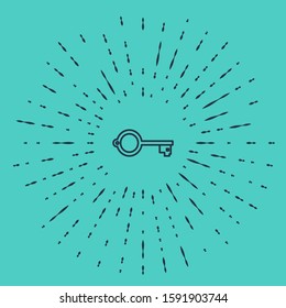 Black line Ancient key for game icon isolated on green background. Abstract circle random dots. Vector Illustration