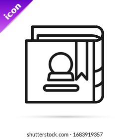 Schwarze Linie Zauberbuch Alchimierezepte, mystische Zauber und Verzauberungen Symbol einzeln auf weißem Hintergrund. Vektorillustration-Illustration