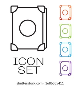 Black line Ancient magic book with alchemy recipes and mystic spells and enchantments icon isolated on white background. Set icons colorful. Vector Illustration