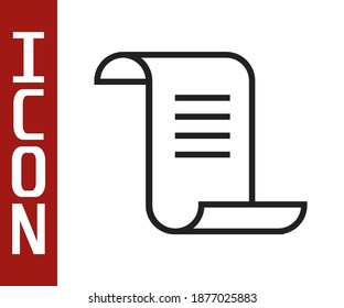 Black line Ancient magic book with alchemy recipes and mystic spells and enchantments icon isolated on white background.  Vector
