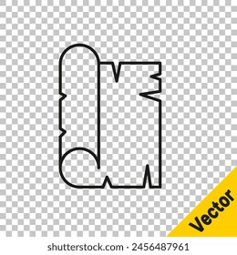 Black line Ancient papyrus scroll icon isolated on transparent background. Parchment paper. Ancient Egypt symbol.  Vector