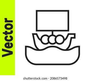 Black line Ancient viking scandinavian drakkar icon isolated on white background. Viking transport ship.  Vector